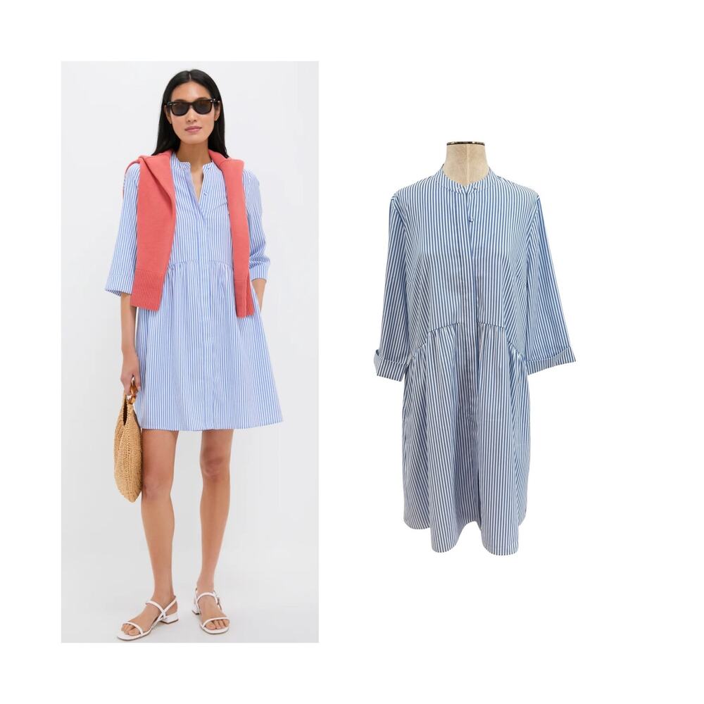 Tuckernuck Royal Blue‎ Stripe Shirt Dress Mandarin Collar Boxy Size XL